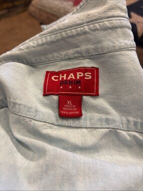 Chaps Light Blue Denim Shirt with Red Logo Patch
